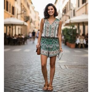 Umgee Romper Womens S Boho Shorts Tie Cinch Waist Summer Beach Coastal Hippie